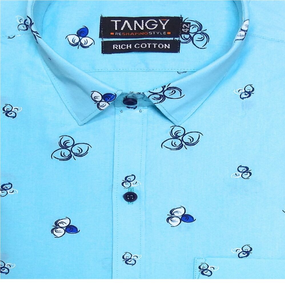 Full Sleeves Regular Fit Blue Printed Men Shirt - TANGYSTORE.IN