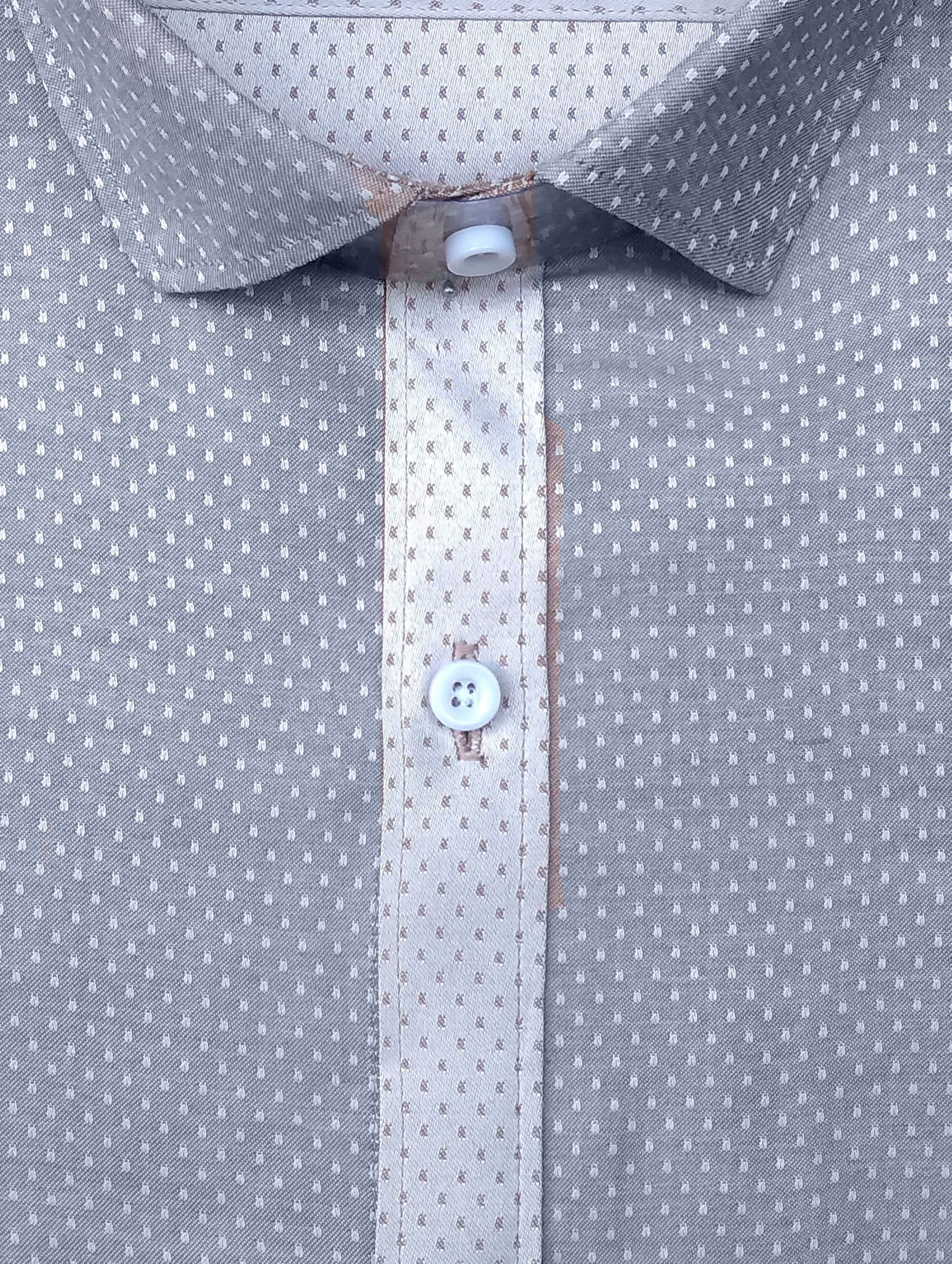 Grey Men's Full Sleeves Regular Fit Self Weaved Dobby Shirt - TANGYSTORE.IN