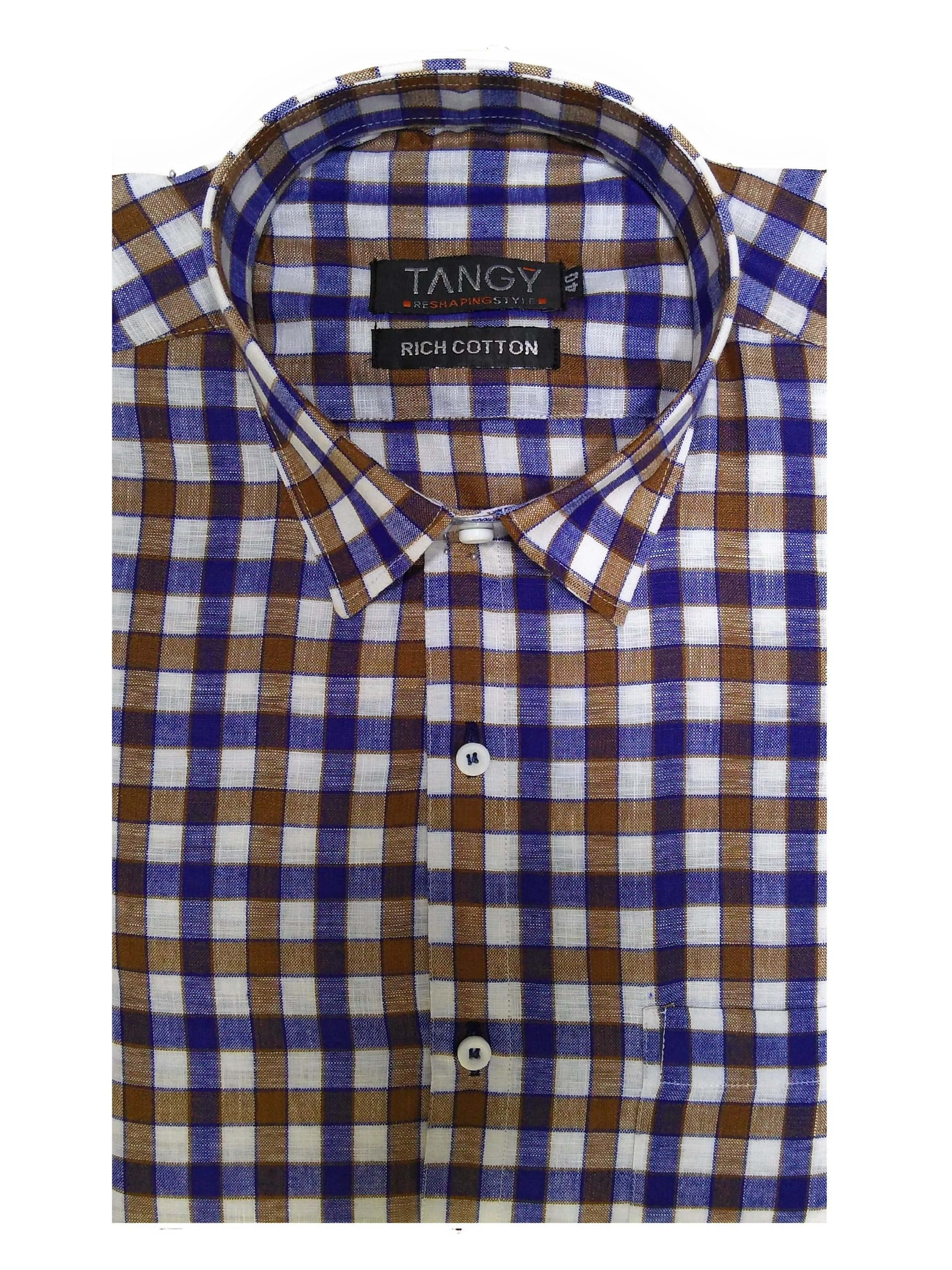 Brown Men's Full Sleeves Regular Fit Checks Shirt - TANGYSTORE.IN