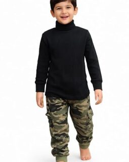 Tangy Kids New Born Infant Baby Boys and Baby Girls Full Sleeves Turtle High Neck Cream Skiwi in Plain Solid Color