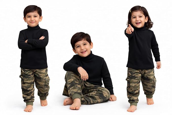 Tangy Kids New Born Infant Baby Boys and Baby Girls Full Sleeves Turtle High Neck Cream Skiwi in Plain Solid Color - Image 2